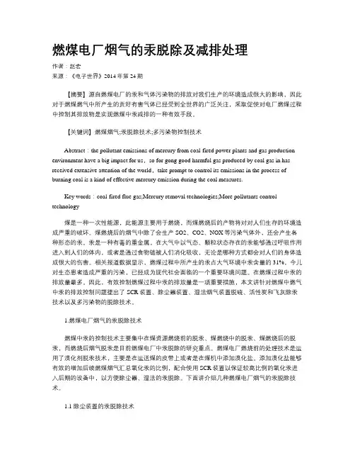 燃煤电厂烟气的汞脱除及减排处理