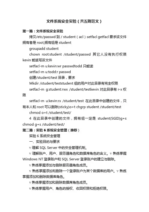 文件系统安全实验（共五则范文）