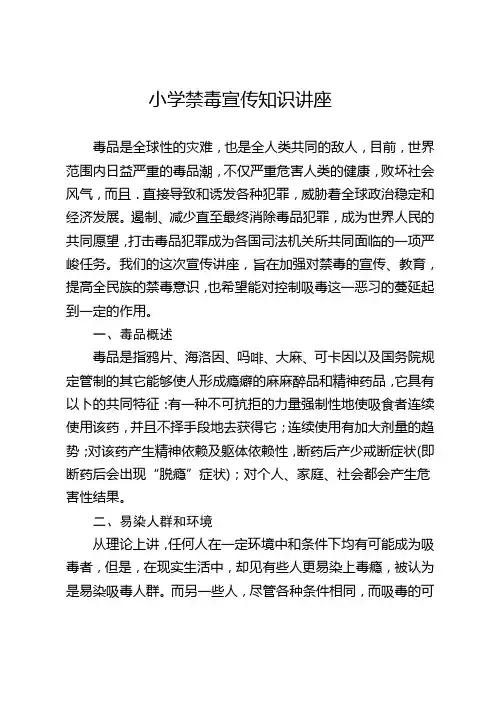 小学禁毒宣传知识讲座