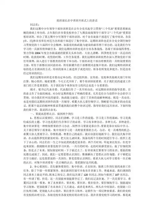 组织部长在中青班开班式上的讲话