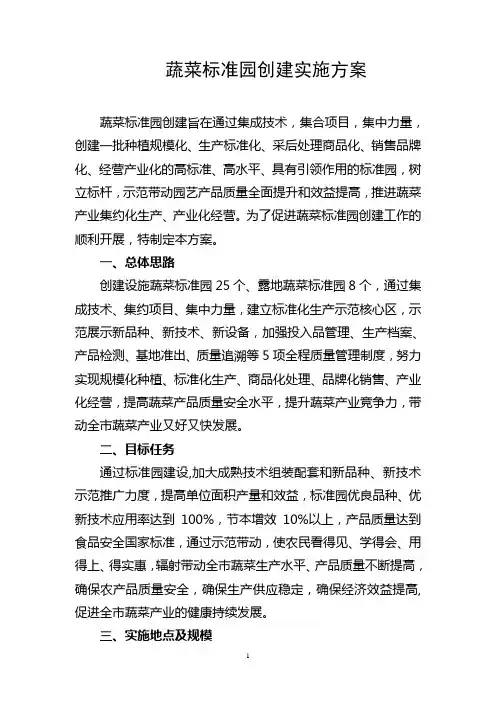 蔬菜标准园创建实施方案