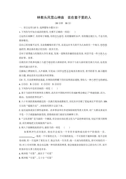 课时作业68：第13课 林教头风雪山神庙 装在套子里的人