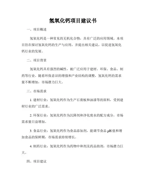 氢氧化钙项目建议书