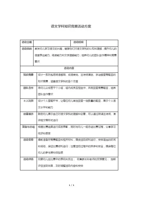 语文学科知识竞赛活动方案