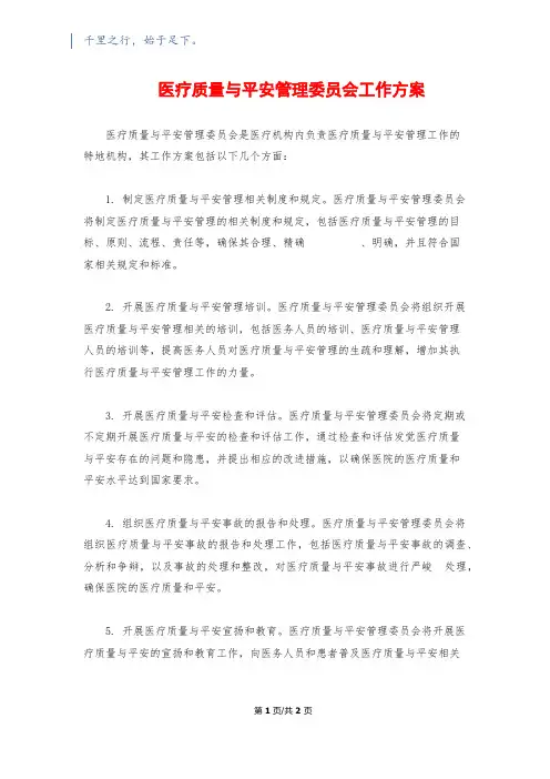 医疗质量与安全管理委员会工作计划