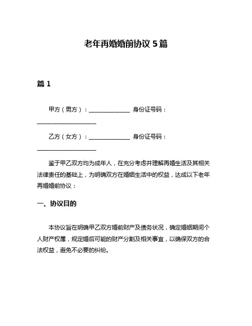 老年再婚婚前协议5篇