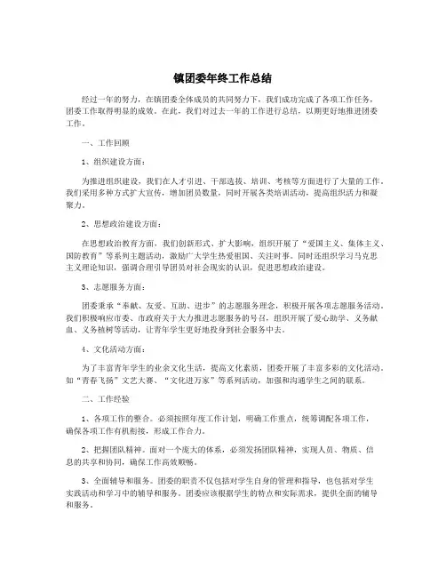 镇团委年终工作总结