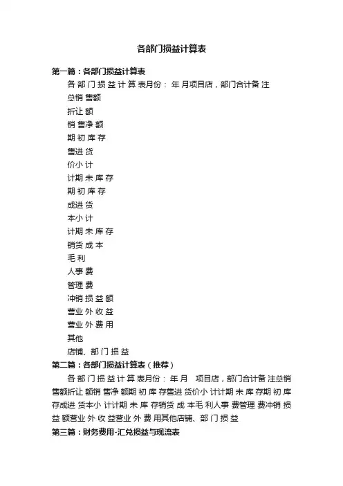 各部门损益计算表