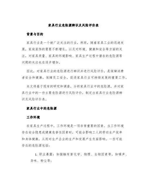 家具行业危险源辨识及风险评价表