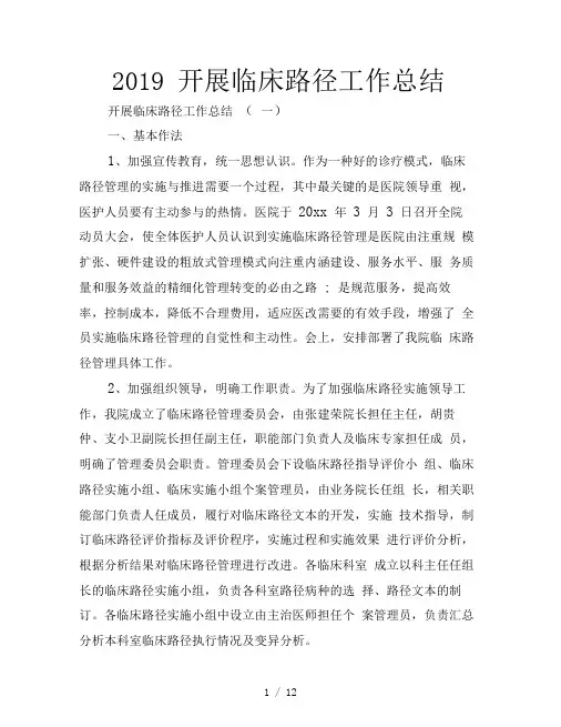 2019开展临床路径工作总结