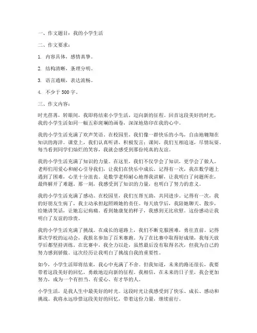 小学毕业语文考试试卷作文