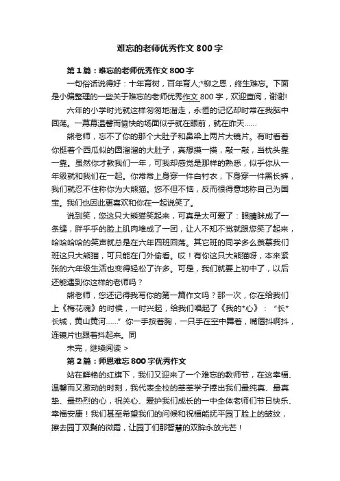 难忘的老师优秀作文800字