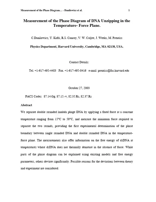 Measurement of the Phase Diagram of DNA Unzipping in the Temperature- Force Plane