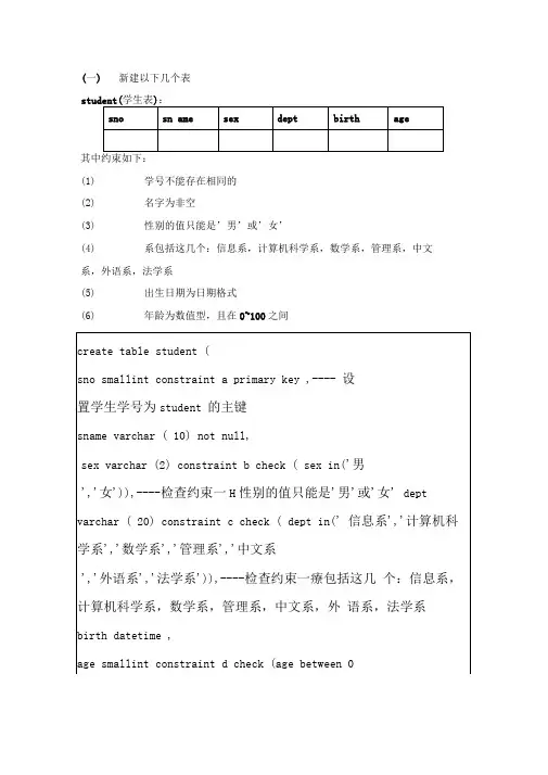 (完整版)sql练习题+答案