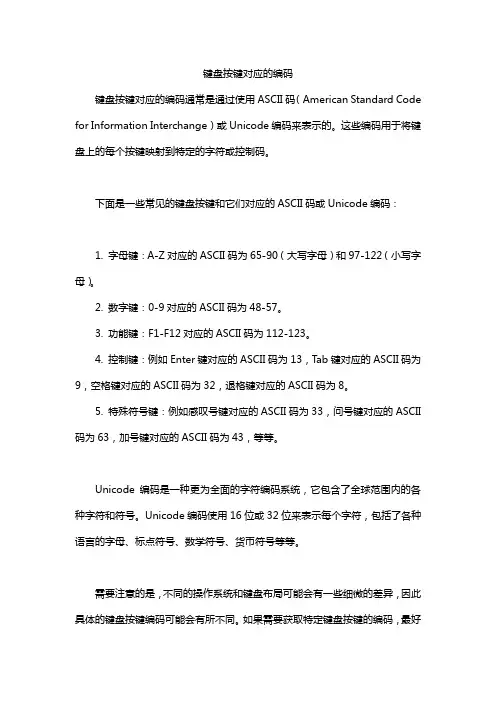 键盘按键对应的编码