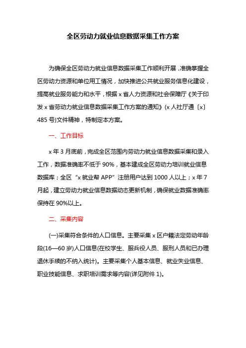全区劳动力就业信息数据采集工作方案
