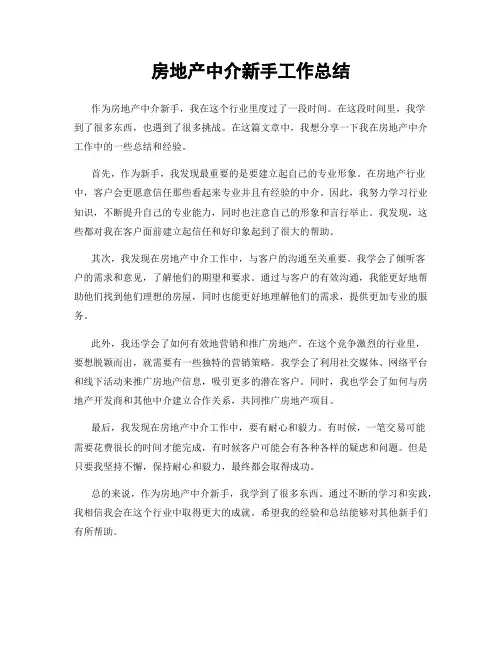 房地产中介新手工作总结