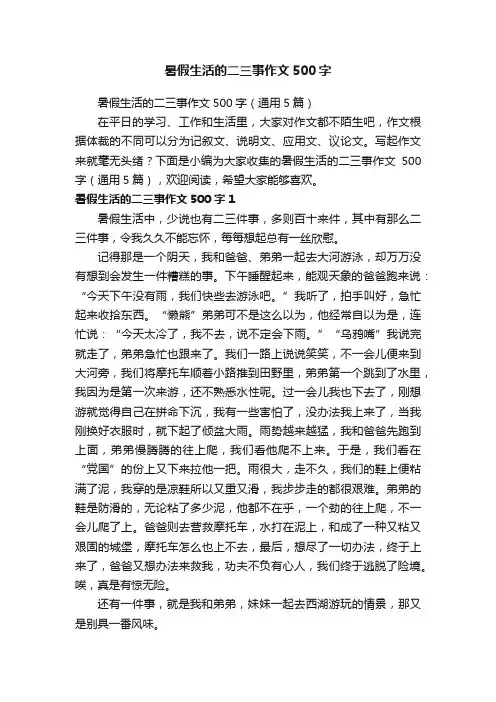 暑假生活的二三事作文500字（通用5篇）