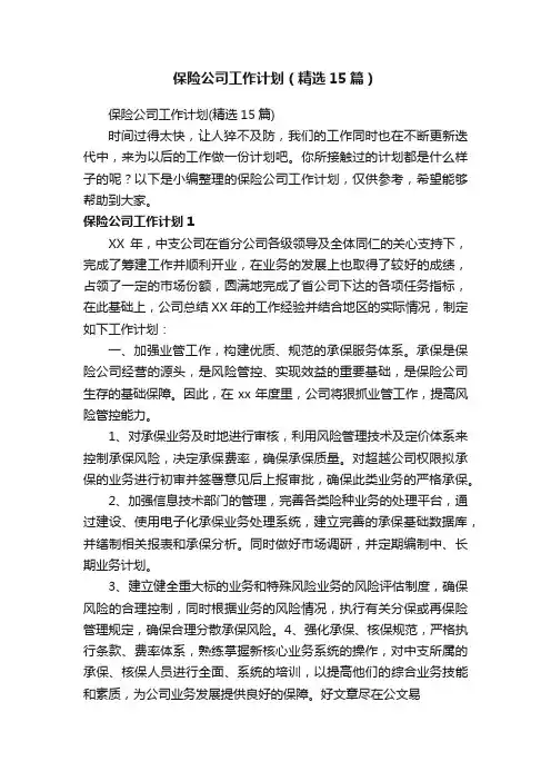 保险公司工作计划（精选15篇）