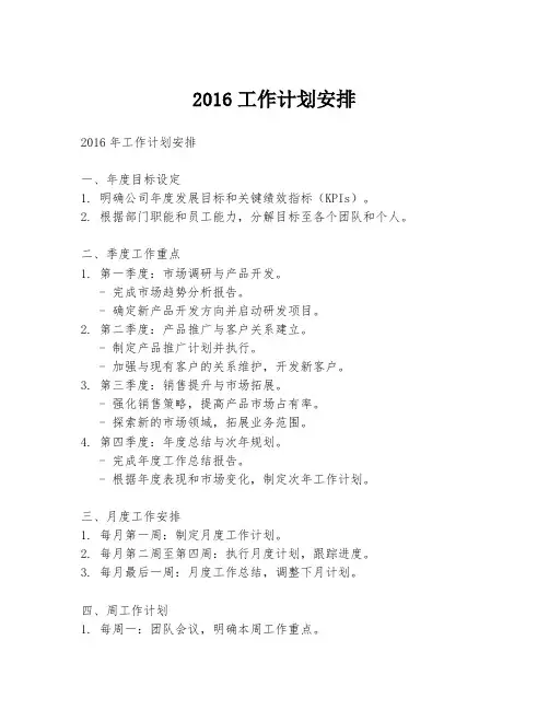 2016工作计划安排