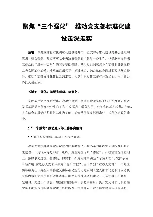 聚焦“三个强化”推动党支部标准化建设走深走实