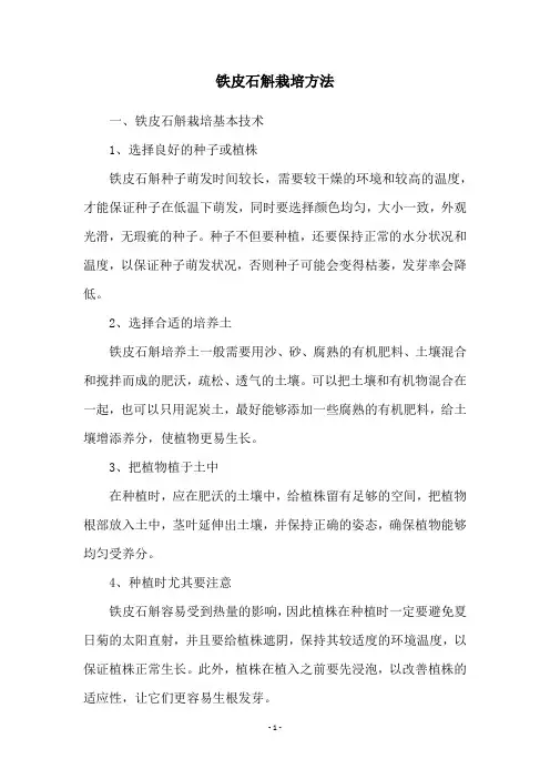 铁皮石斛栽培方法
