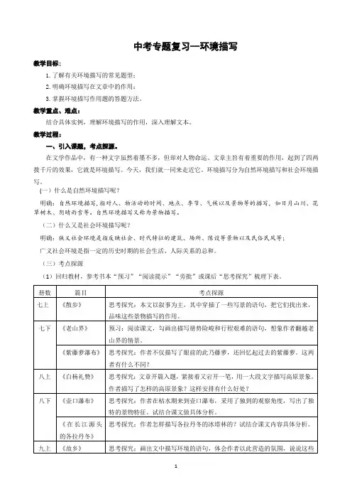 中考专题复习--环境描写  教案