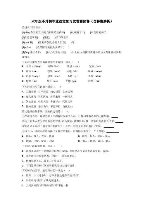 六年级小升初毕业语文复习试卷测试卷(含答案解析)