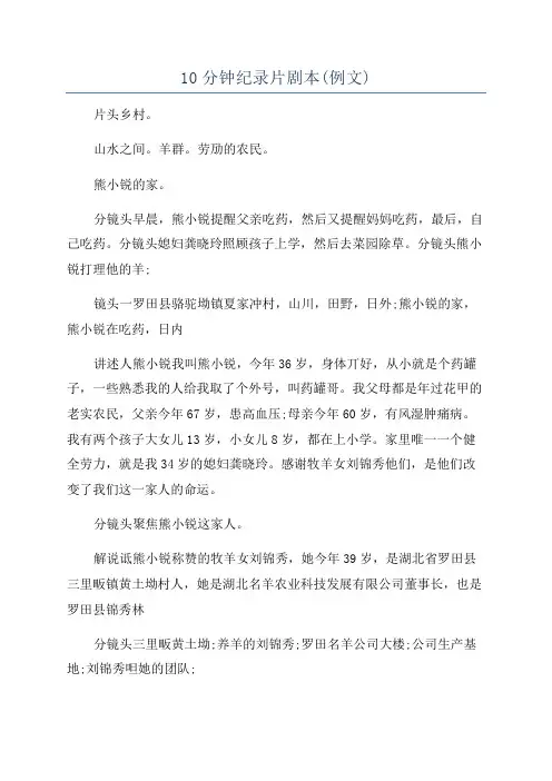 10分钟纪录片剧本(例文)