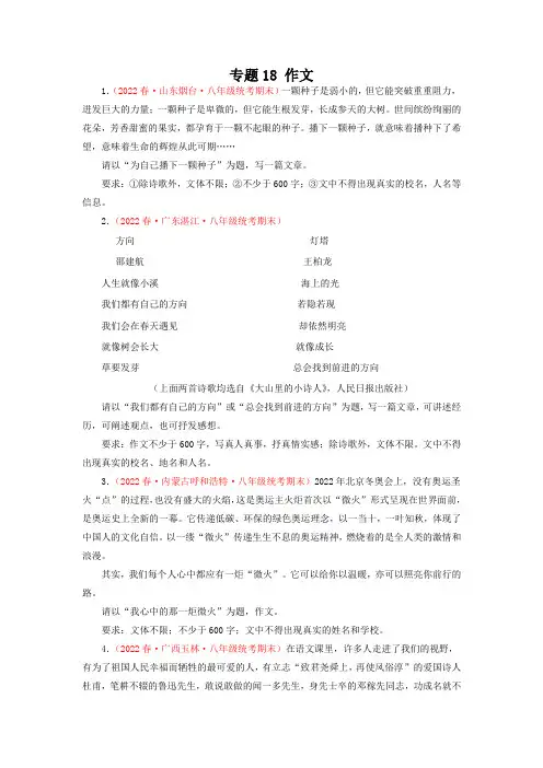 专题18：作文(专题过关)-2022-2023学年八年级语文下学期期末考点大串讲(部编版)(原卷版)