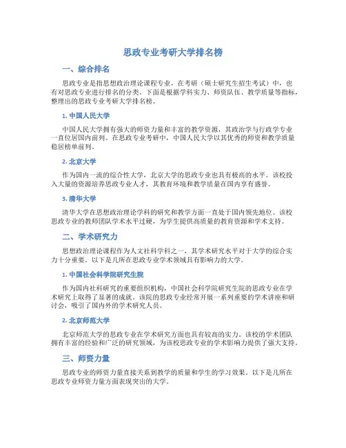 思政专业考研大学排名榜