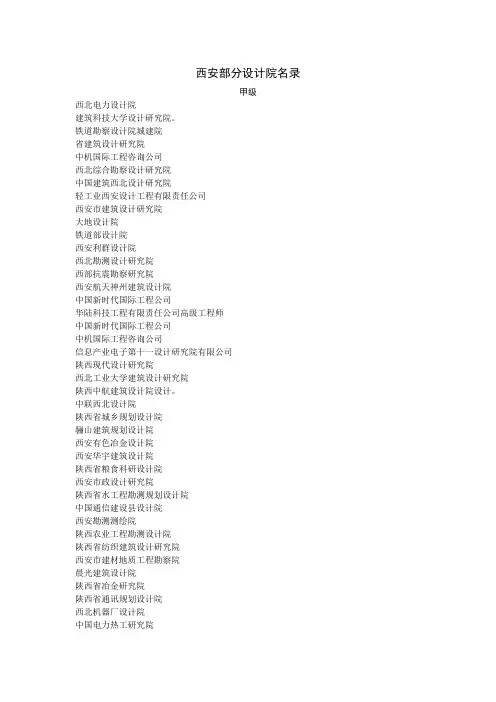 西安所有设计院的名单