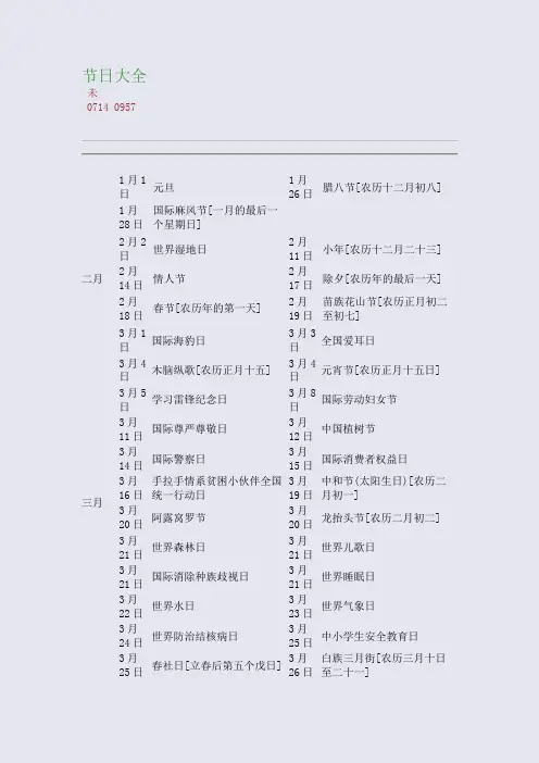 百强重点名校高考备考_节日大全(完美整理版)