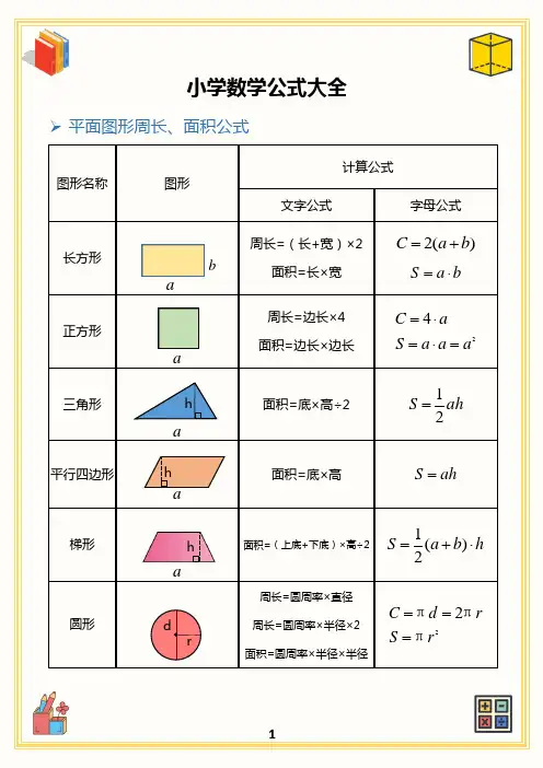 小学数学公式大全(完整版)精编图文公式汇总