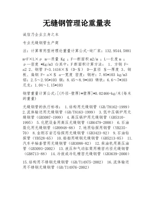 无缝钢管理论重量表