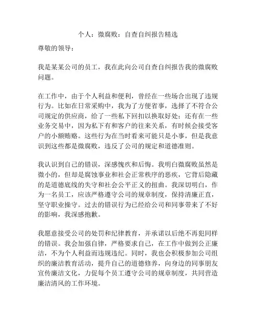 个人：微腐败：自查自纠报告精选