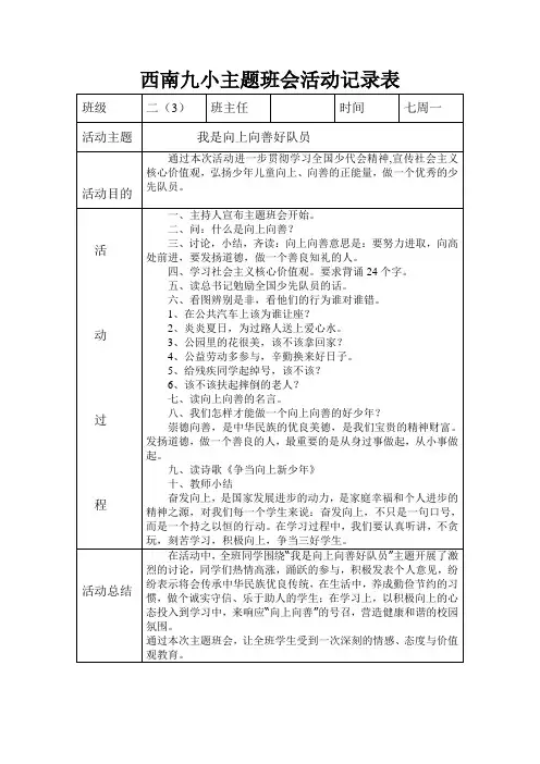西南九小二(3)班主题班会记录表