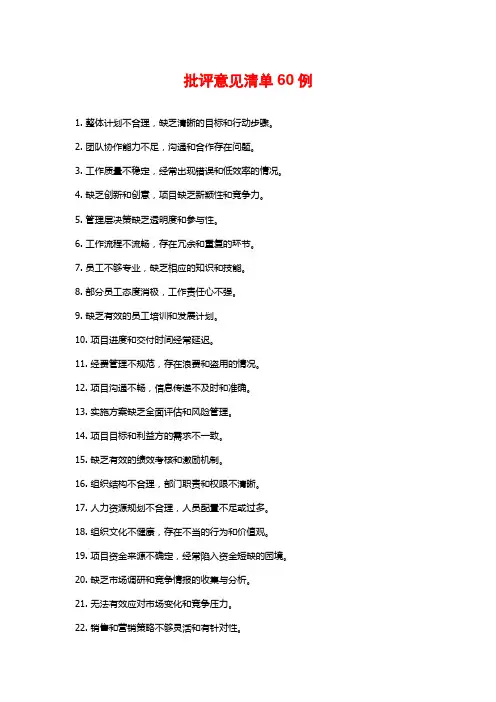 批评意见清单60例