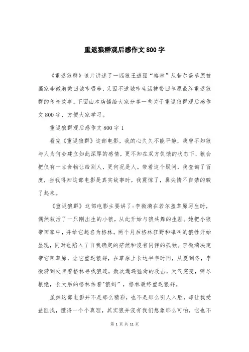 重返狼群观后感作文800字
