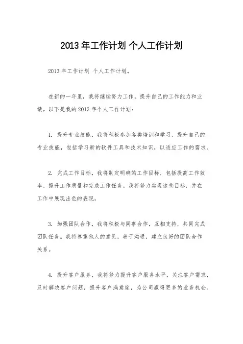 2013年工作计划 个人工作计划 