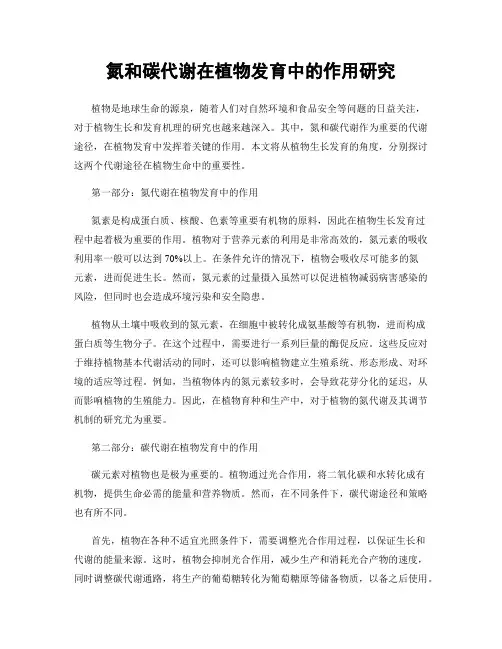 氮和碳代谢在植物发育中的作用研究