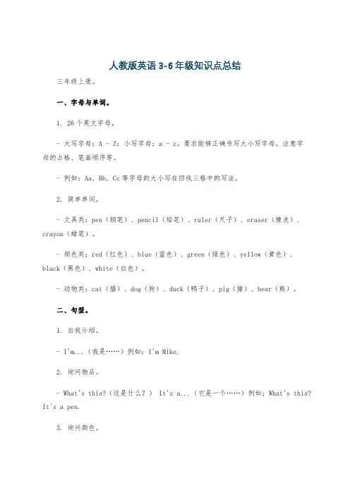 人教版英语3-6年级知识点总结