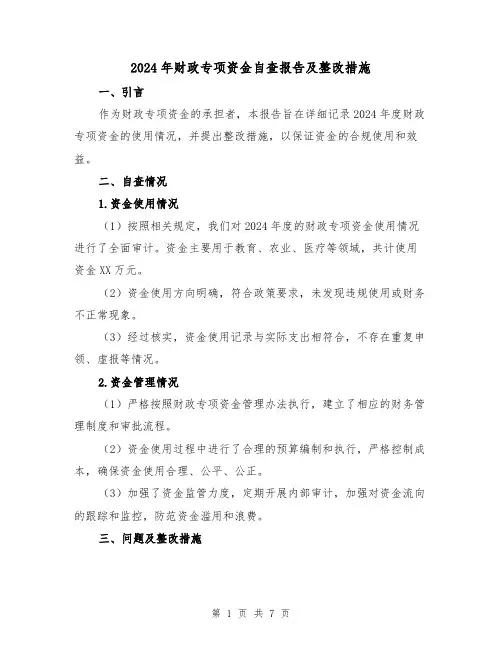 2024年财政专项资金自查报告及整改措施(3篇)