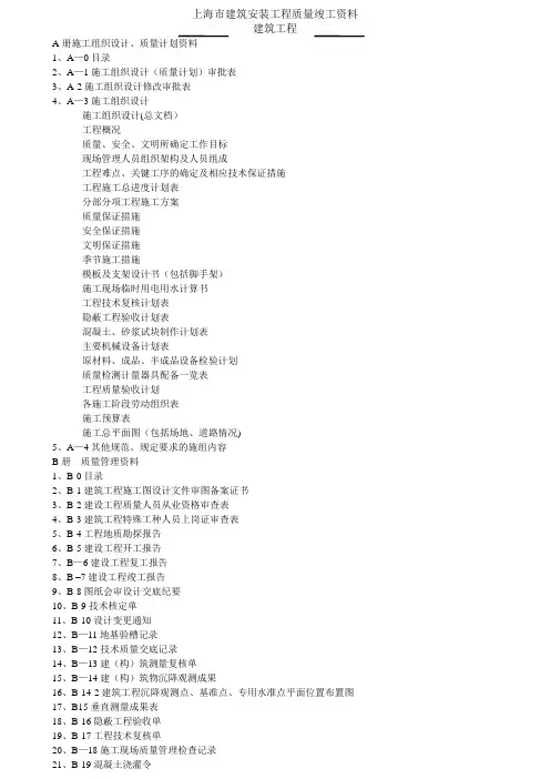 上海建筑工程资料ABCD册全套空白表格(土建)
