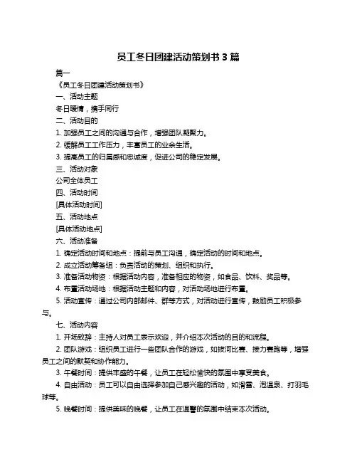员工冬日团建活动策划书3篇