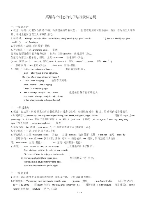 英语各个时态的句子结构及标志词