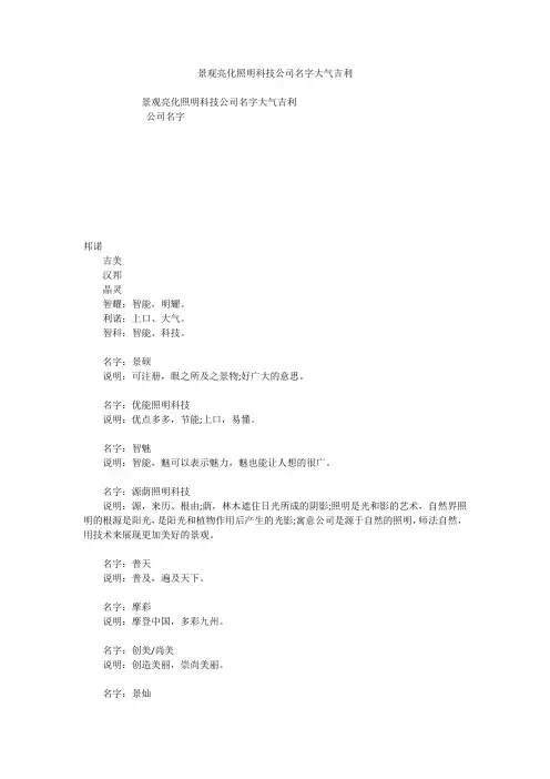 景观亮化照明科技公司名字大气吉利