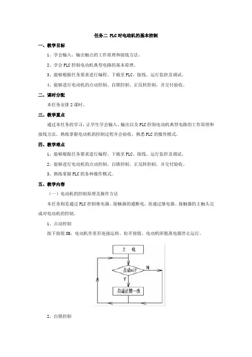 《PLC控制技术》教案任务02PLC对电动机的基本控制