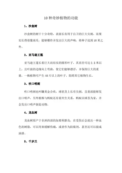 10种奇妙植物的功能
