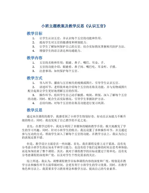 小班主题教案及教学反思《认识五官》